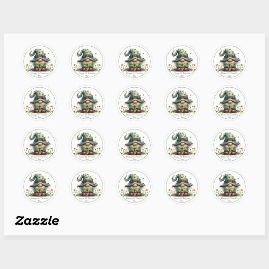 Sticker Rond Charming Spring Clover & Gnome (Feuille)