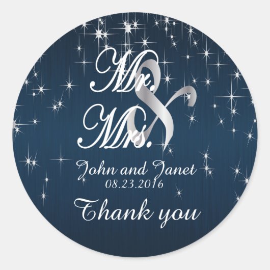 Sticker Rond Charming Star Struck Mariage en bleu marine (Devant)