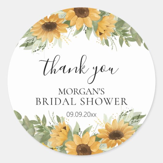 Sticker Rond Charming Sunflower Eucalyptus Thank You (Devant)