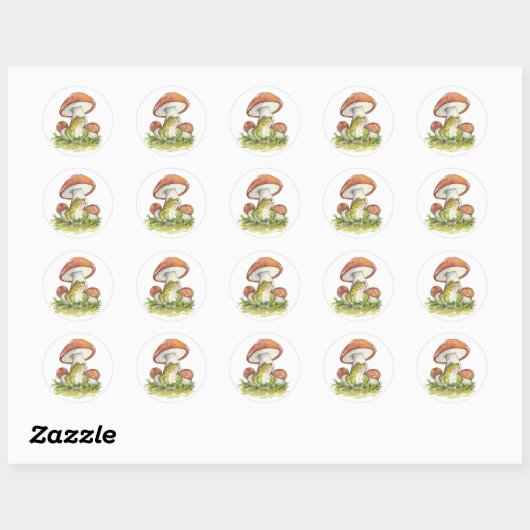 Sticker Rond Charming Toad Under Musroom (Feuille)