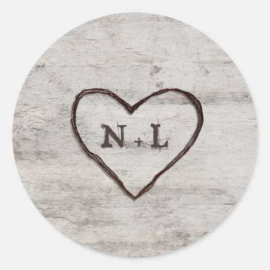 Sticker Rond Charrettes sculptées Rustique Birch Monogram Maria (Devant)