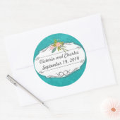 Sticker Rond Chartreuse moderne Turquoise Mariage damassé (Enveloppe)
