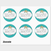 Sticker Rond Chartreuse moderne Turquoise Mariage damassé (Feuille)