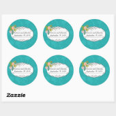 Sticker Rond Chartreuse moderne Turquoise Mariage damassé (Feuille)