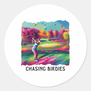 Sticker Rond Chasing Birdies Filles Filles Golfeur Golfing