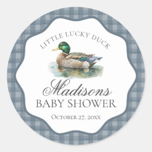Sticker Rond Chasse au Canard Colvert Gingham Garçon Baby Showe