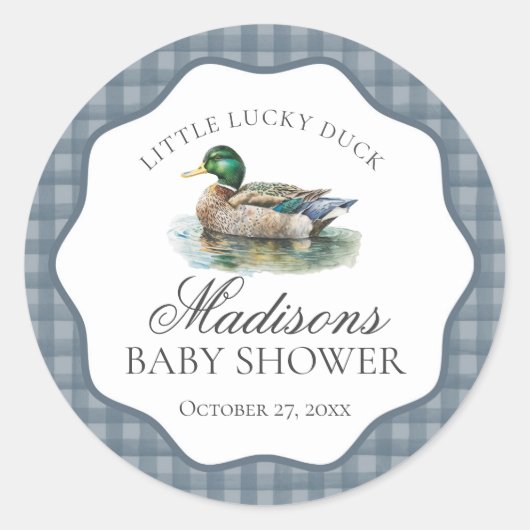 Sticker Rond Chasse au canard colvert Gingham Garçon Baby Showe (Devant)
