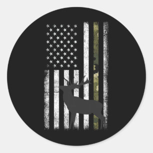Sticker Rond Chasse au cerf blanc Chasseur Elk Buck Camo Amériq