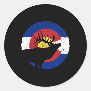 Sticker Rond Chasse au wapiti au Colorado T Shirt Co State Flag