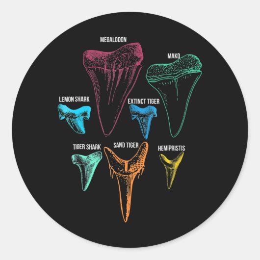 Sticker Rond Chasse aux dents de requin - Cadeaux de requin fou (Devant)