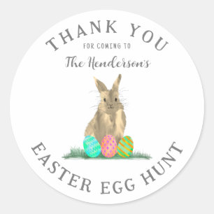 Sticker Rond Chasse aux œufs de Pâques personnalisée Lapin mign