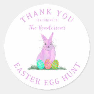 Sticker Rond Chasse aux œufs de Pâques personnalisée Lapin rose