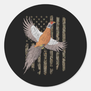 Sticker Rond Chasse aux oiseaux faisans Usa Drapeau Américain C