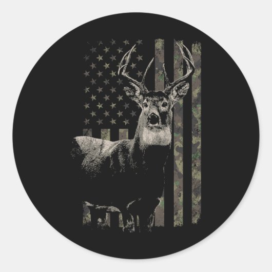 Sticker Rond Chasse Camo Drapeau Américain Cerf (Devant)