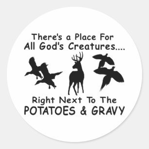 STICKER ROND CHASSE DE CERFS COMMUNS, DE CANARD ET DE FAISAN