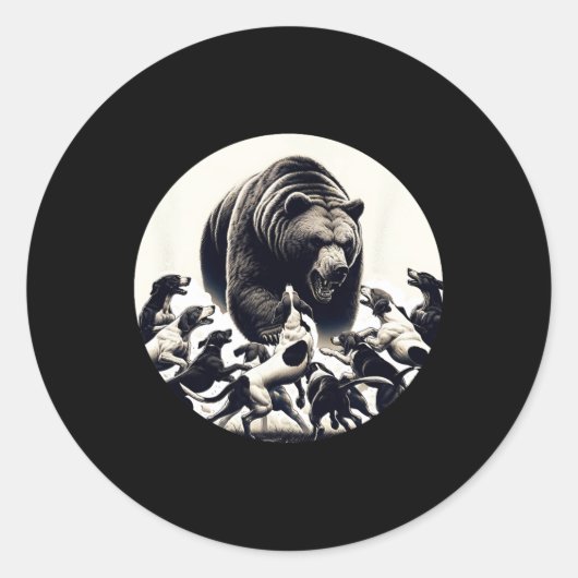 Sticker Rond Chasse Ours Retro Ours Chien Chasse Hound (Devant)