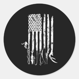 Sticker Rond Chasse Pêche Drapeau Américain Patriotique