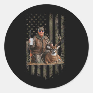 Sticker Rond Chasse Trump Camouflage Drapeau américain Chasse a