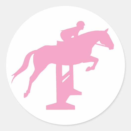 Sticker Rond Chasseur Cheval et cavalier (rose) (Devant)
