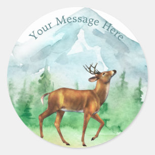 Sticker Rond Chasseur de cerfs personnalisé Bleu Blanc Nature S