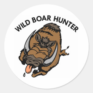 Sticker Rond Chasseur de sanglier blanc