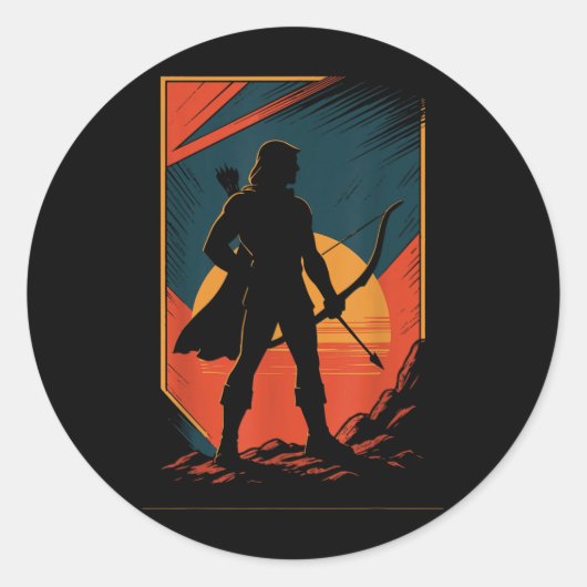 Sticker Rond Chasseur de silhouette de tir à l'arc (Devant)