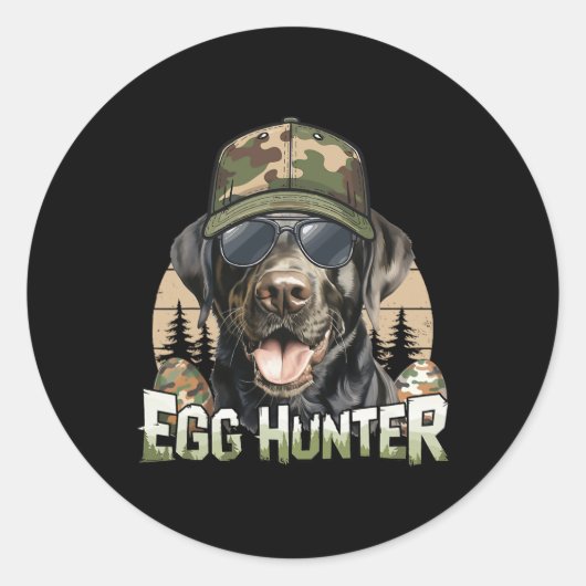 Sticker Rond Chasseur d'oeufs Casquette de Camo Black Labrador (Devant)