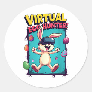 Sticker Rond Chasseur virtuel d'oeufs - Amusant lapin de joueur