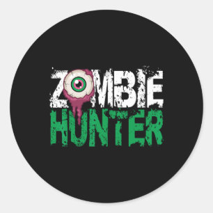 Sticker Rond Chasseur Zombie Chemise Halloween mignonne avec un