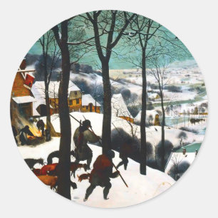 Sticker Rond Chasseurs dans le paysage de neige Pieter Bruegel