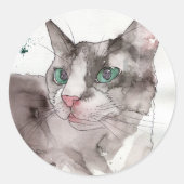 Sticker Rond Chat à l'aquarelle (Devant)