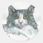 Sticker Rond Chat à l'aquarelle (Devant)