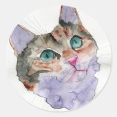 Sticker Rond Chat à l'aquarelle (Devant)