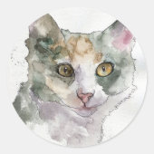 Sticker Rond Chat à l'aquarelle (Devant)