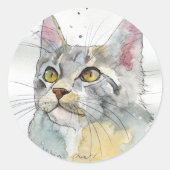 Sticker Rond Chat à l'aquarelle (Devant)