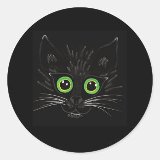 Sticker Rond Chat à l'oeil vert souriant