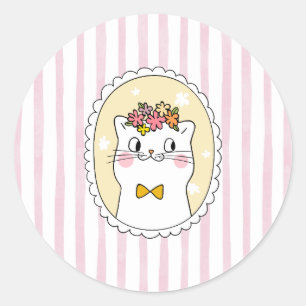 Sticker Rond Chat à rayures roses