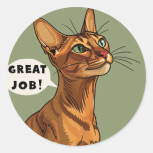 Sticker Rond Chat Abyssin Récompense Enseignant Travail Génial