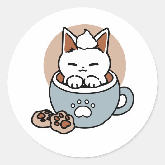 Sticker Rond Chat adorable en Mug Conception de vacances - Chat (Devant)