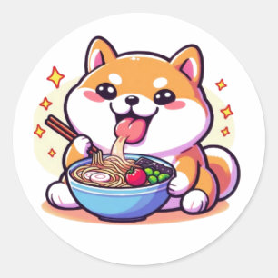 Sticker Rond Chat amateur de ramen – Jolie illustration culinai