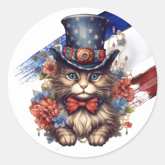 Sticker Rond Chat américain patriotique (Devant)