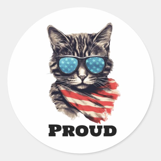 Sticker Rond Chat américain patriotique, 4 juillet (Devant)