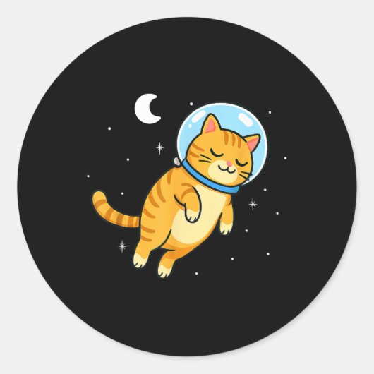 Sticker Rond Chat Amoureux des animaux Astronaut Espace Lune Ma (Devant)
