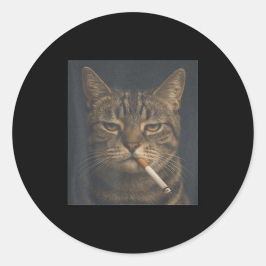 Sticker Rond Chat Amusant Avec Cigarette Mème Sarcastique Fumer (Devant)
