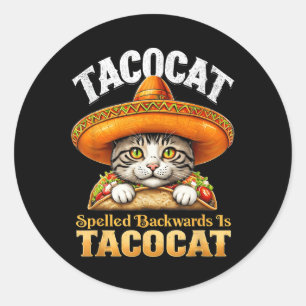 Sticker Rond Chat Amusant Cinco De Mayo Tacocat épelé En Arrièr