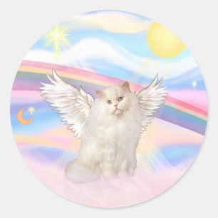 Sticker Rond Chat angélique persan blanc dans les nuages