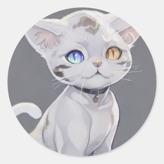 Sticker Rond Chat Anime avec des yeux de couleur différente (Devant)