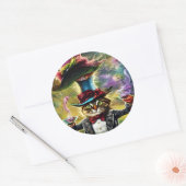 Sticker Rond Chat anthropomorphique Mad Hatter Imaginaire Fairy (Enveloppe)