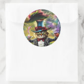 Sticker Rond Chat anthropomorphique Mad Hatter Imaginaire Fairy (Sac)