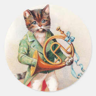 Sticker Rond Chat anthropomorphique mignon avec Corne française